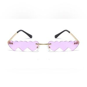 Rimless Scalloped Heart-Edge Sunglasses in Pink